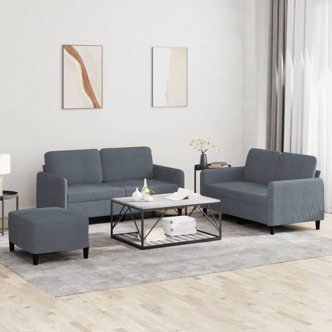vidaXL - 3-delige - Loungeset - fluweel - donkergrijs