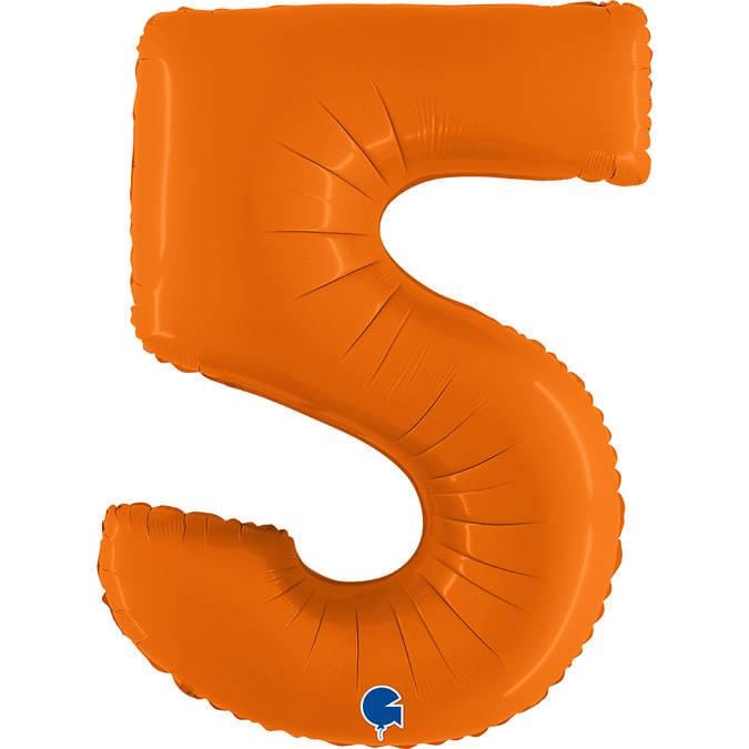 Ballon en Feuille Chiffre 5, Orange Mat, 102cm Grabo