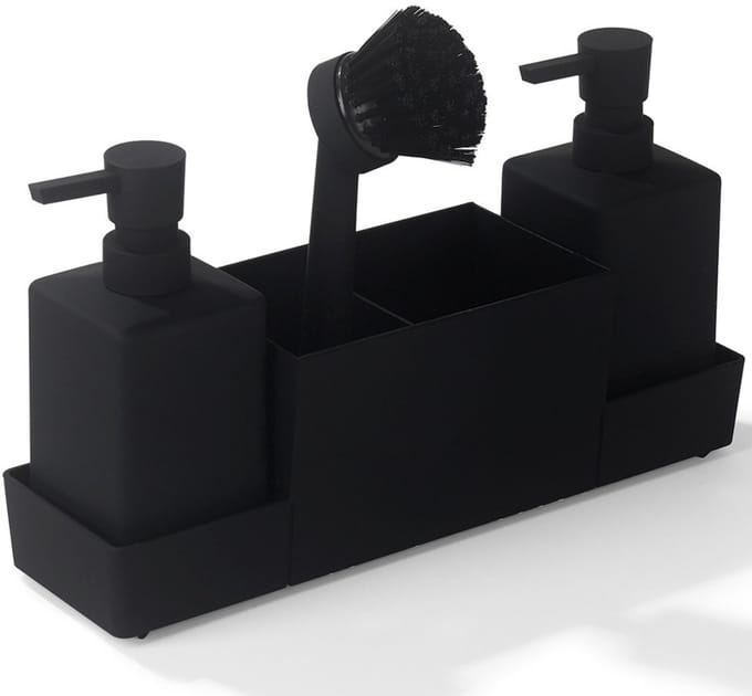 EXCITAT Gootsteenorganizer - Afwasmiddeldispenser - Opbergaccessoire - Keuken, Badkamer - Zwart