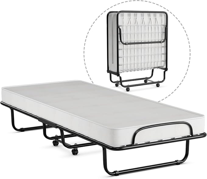 Opklapbed met matras - Logeerbed inklapbaar - Extra slaapplek - Traagschuim matras - 190 x 80 cm - Wit