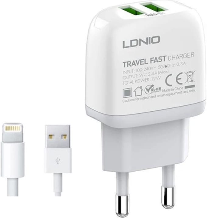 Originele Oplader - USB-A naar 8 pin- 12W - 1m Twee Usb Eu Plug snellaadfunctie