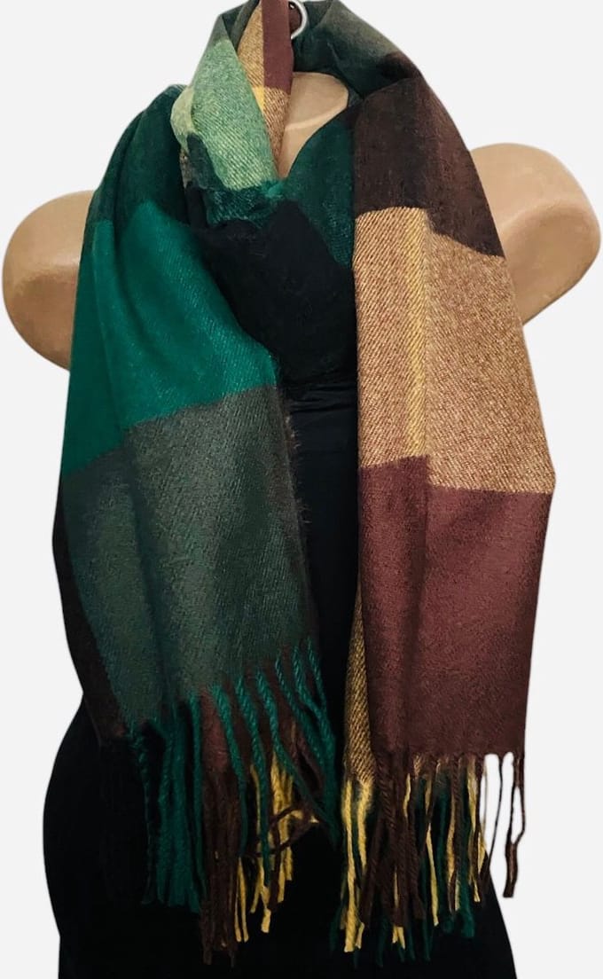 Sjaal herfst/winter met blokprint 180/68CM D23-10A 1# Green