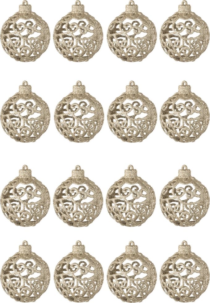 J-Line kerstbal Barok - kunststof - champagne - doos van 16