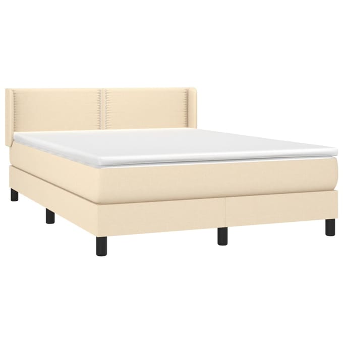 vidaXL - Boxspring - met - matras - stof - crèmekleurig - 140x200 - cm