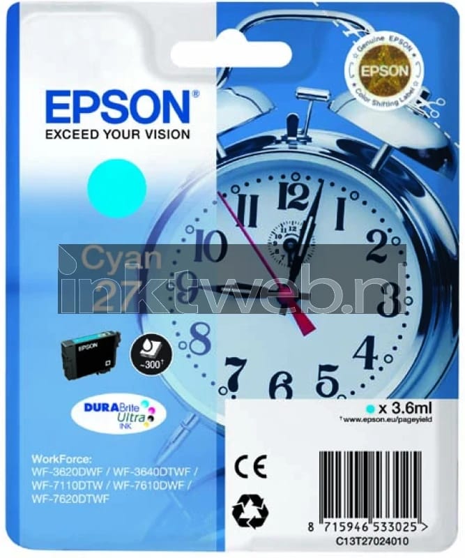 Epson T2702 nr. 27 inktcartridge cyaan (origineel)
