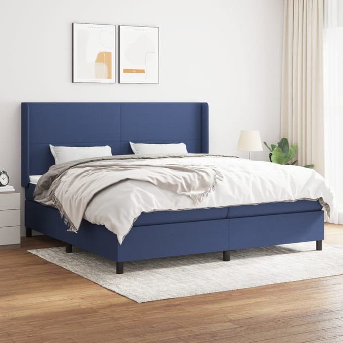 vidaXL - Boxspring - met - matras - stof - blauw - 200x200 - cm