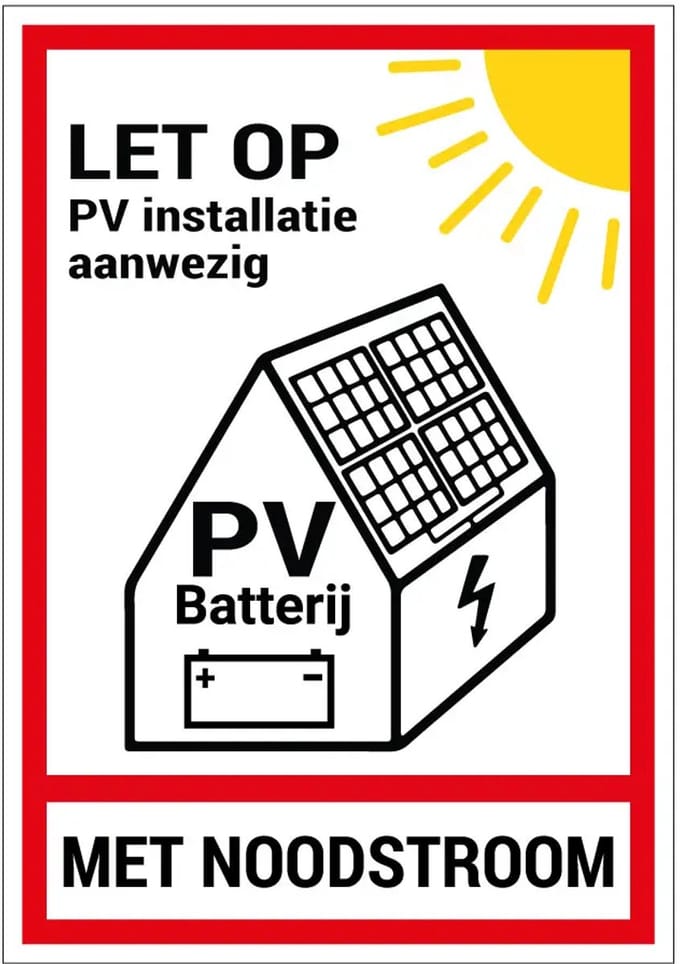 PV batterij met noodstroom sticker | 10 x 7 cm