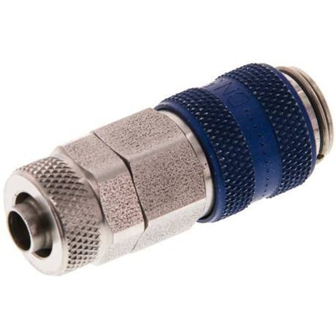 RVS DN 5 Blauw Luchtkoppeling Snelkoppeling 6x8 mm Push-On Double Shut-Off - CLS5-N-S-BLU-SV-6