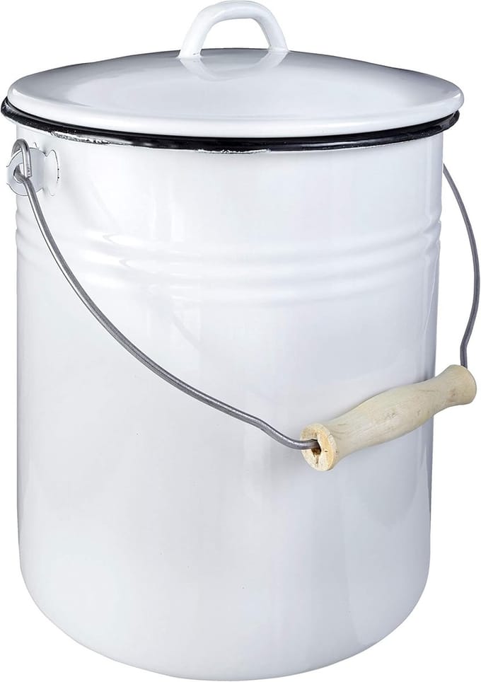 Geëmailleerde vuilnisbak met deksel - Wit - 10 liter