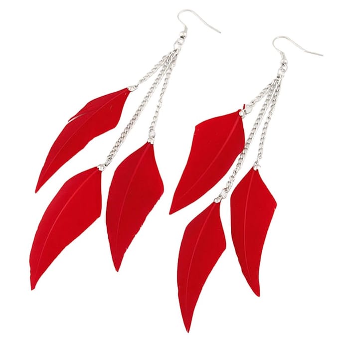 Fako Bijoux® - Oorbellen - Veren Trio Smal - Rood