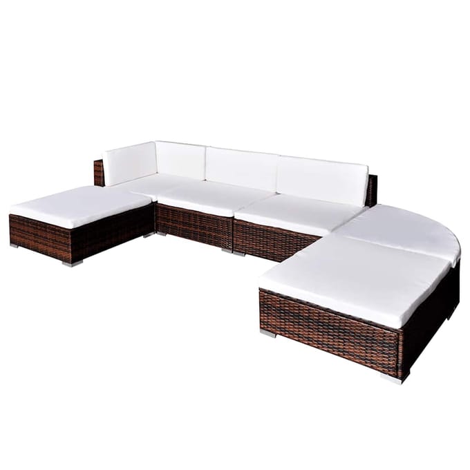 vidaXL - 6-delige - Loungeset - met - kussens - poly - rattan - bruin
