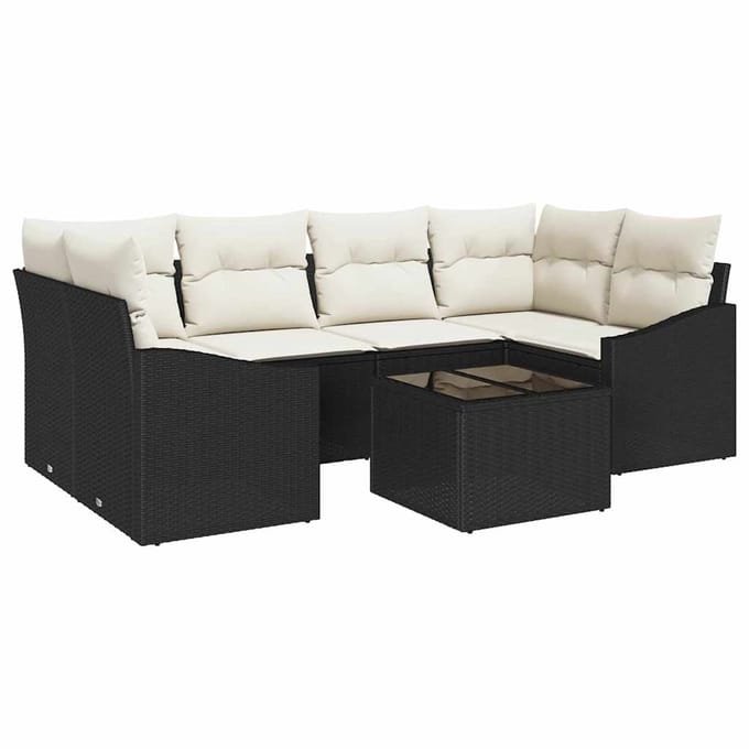 vidaXL Bankstel 7 st Zwart en Crème poly rattan