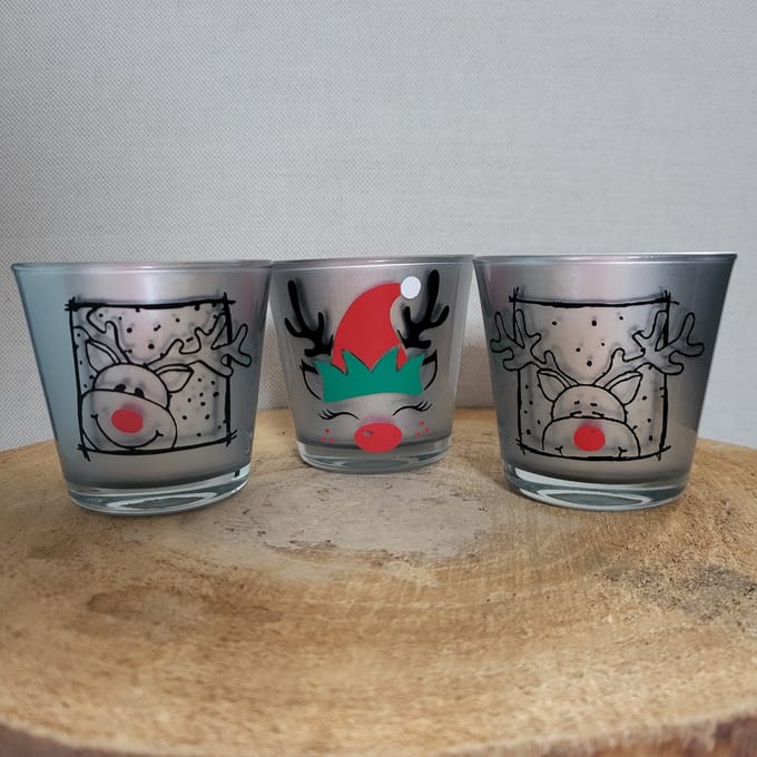 Set van 3 Theelichtjes - Kerst - Zilver - Rendier - Rudolf