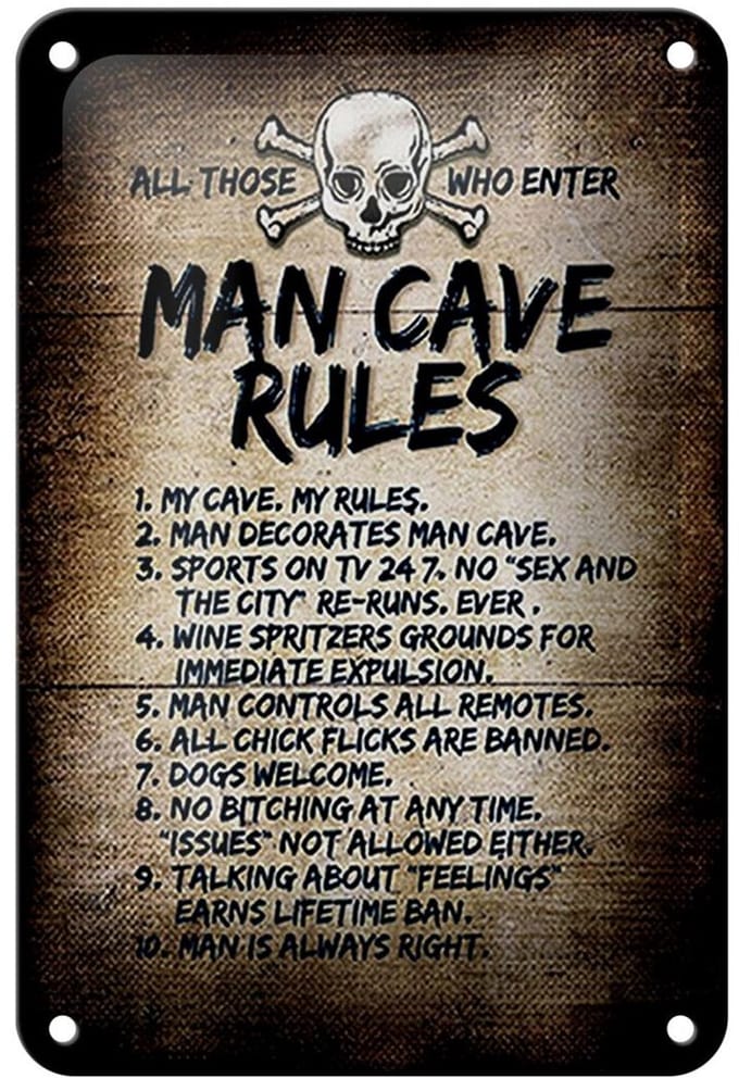 Blechschild Spruch 12x18cm man cave rules Totenkopf
