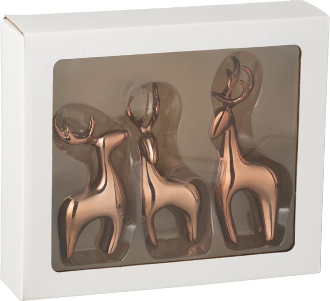 J-Line figuur Rendier - polyresin - koper - set van 3
