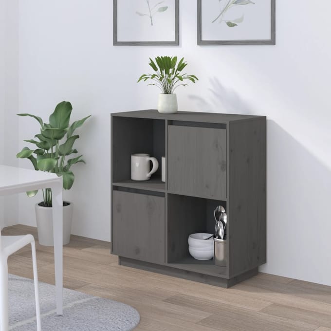 vidaXL - Dressoir - 74x35x80 - cm - massief - grenenhout - grijs