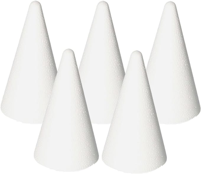 Piepschuim kegels - 5x - wit - H12 cm - styropor vorm - Hobby/diy -knutselmateriaal -basis materiaal