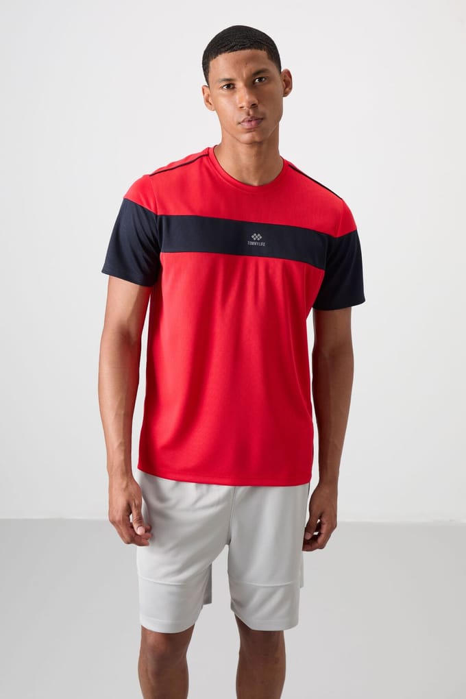 Heren T-shirt met kleurblokken en ronde hals