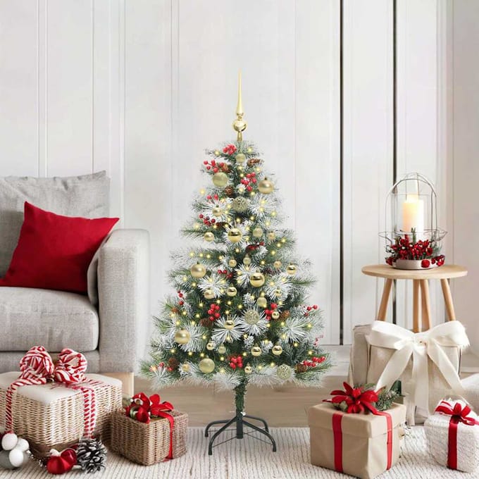 vidaXL - Kunstkerstboom - Groen - en - wit - 120 - cm - PVC - en - Metaal - en - Plastic