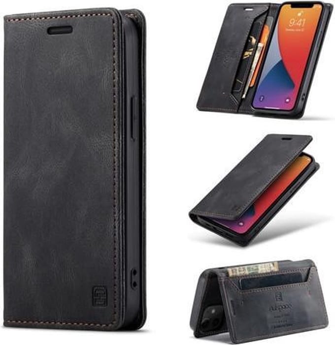 Luxe Flip Case met RFID Bescherming Kaarthouder en Magneetsluiting voor iPhone 12 Pro Max _ Zwart
