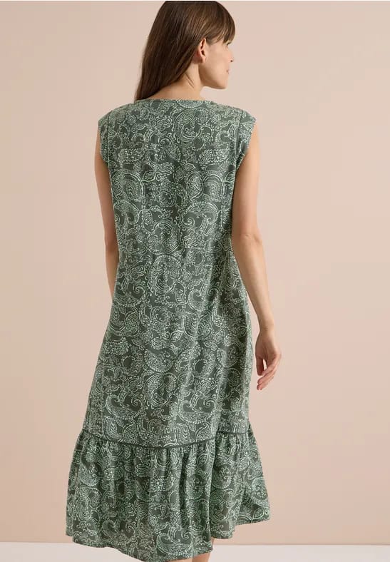 Midi-jurk met gespleten hals en print