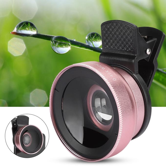 2-in-1 telefoonlens Professionele 0,45x supergroothoek- en macrolens voor mobiele telefoon gray