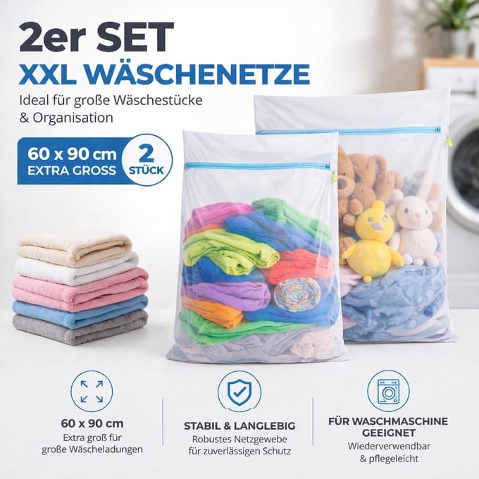 Wasnetset XXL - Polyester - 60 x 90 cm - Met Ritssluiting - Voor Delicaat Wasgoed