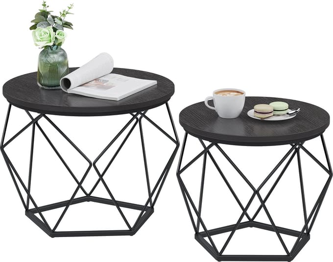 VASAGLE - Salontafel - Bijzettafel - Set van 2 - Ronde - Afneembaar Tafelblad - Woonkamer