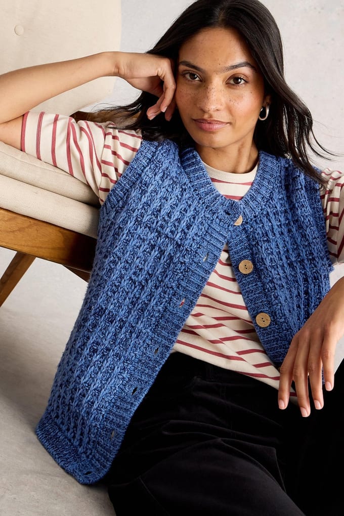White Stuff Maxine Button Tank Mid Blue Taglia: L | Gilet Outlet | Donna | Blu