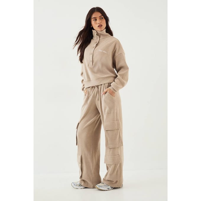 Dames DSGN Studio Geborstelde Rib Cargo Jogger | Stone | Maat: Medium