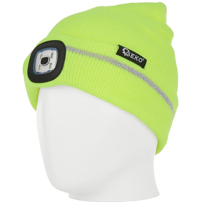 GEKO Wintermuts met oplaadbare LED en reflecterende streep - Geel