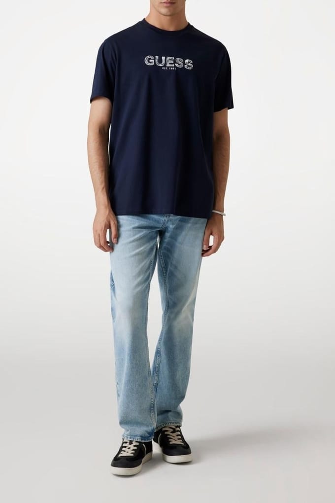 GUESS Ss Bsc  Embroid Smart Blue Multi Taglia: XS | Magliette basic Outlet | Uomo | Blu