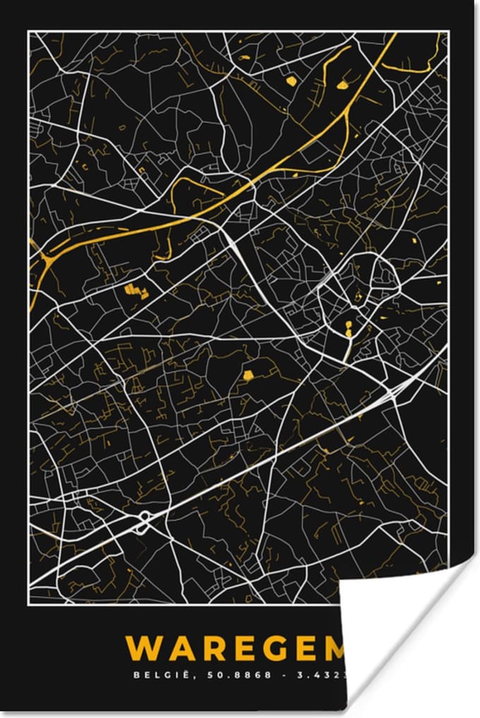 Poster Goud - Kaart - Plattegrond - Waregem - Stadskaart - 60x90 cm