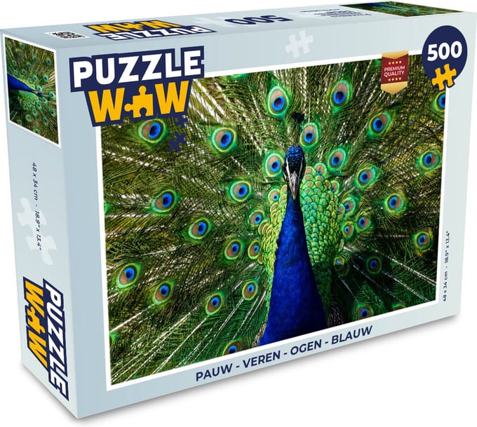 Puzzel Pauw - Veren - Ogen - Blauw - Legpuzzel - Puzzel 500 stukjes