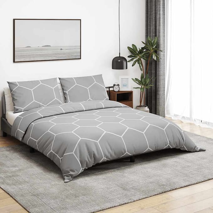 vidaXL Dekbedovertrekset 155x220 cm katoen grijs en wit