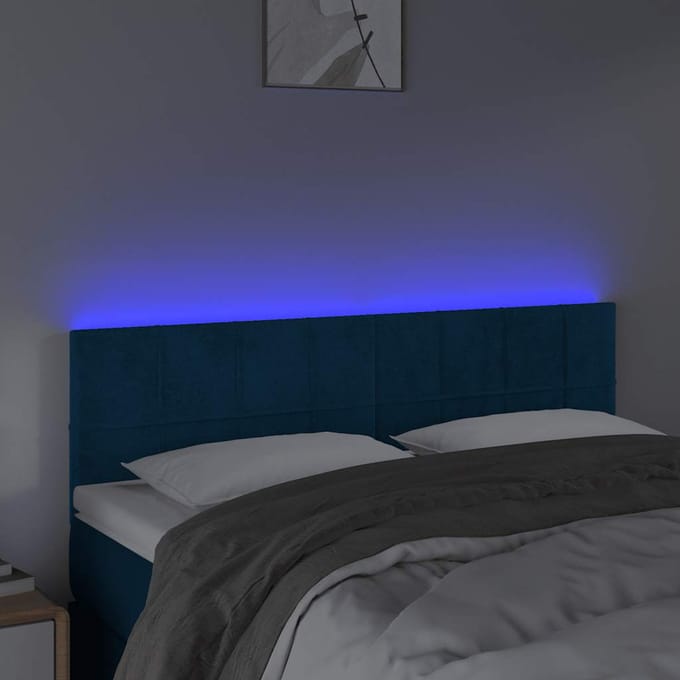 vidaXL - Hoofdbord - LED - 144x5x78/88 - cm - fluweel - donkerblauw