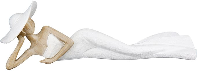 beeld lady liggend - resin - creme en wit- 10x28x9 cm woondecoratie