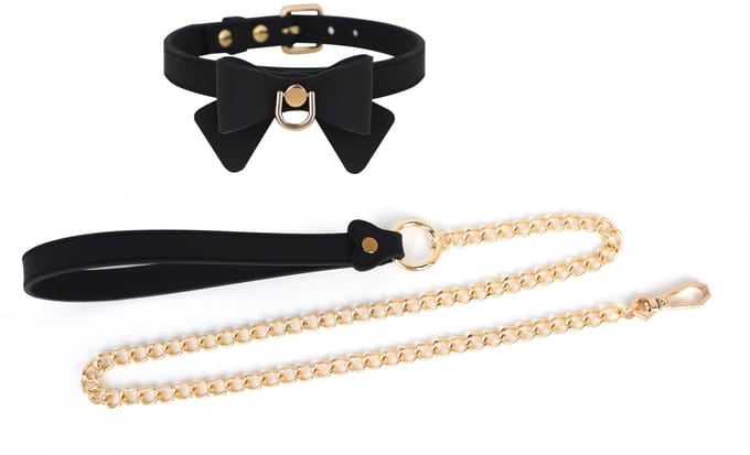 Smart Moves - Siliconen Collar met Strik en Gouden Leiband - Zwart
