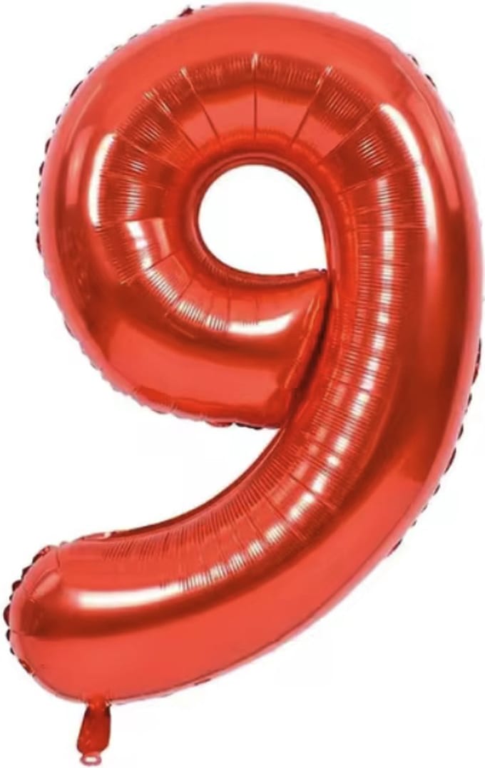 Scoby - Cijerballon - Folieballon - XL 100cm - Rood - Cijfer 9