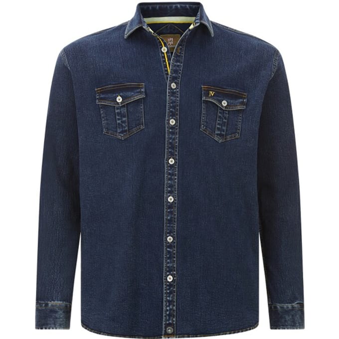 Jan Vanderstorm herren Denim Overhemd - 45/46 - donkerblauw - Plus Size