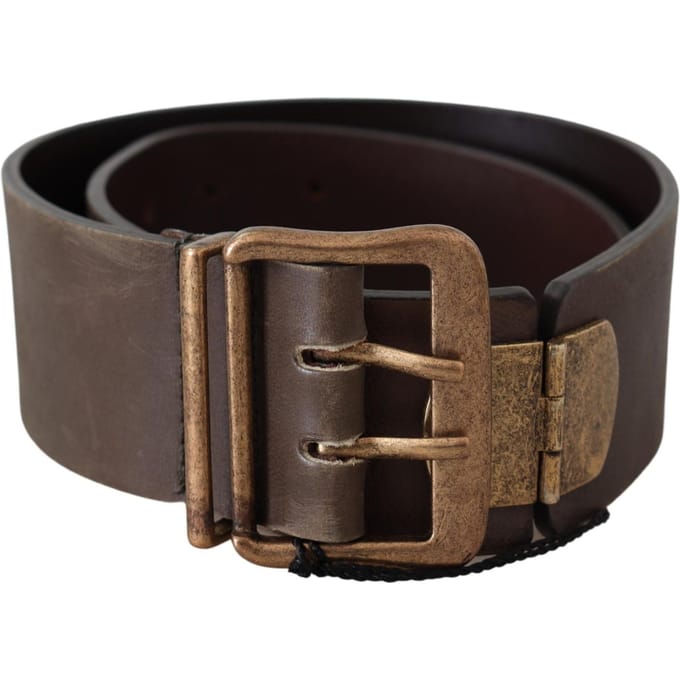 Ermanno Scervino Bruine Leren Brede Bronzen Gesp Tailleband