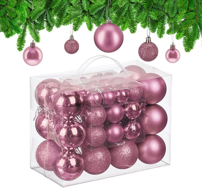 kerstballen set van 50 - Ø 3, 4 en 6 cm - plastic - onbreekbaar - roze