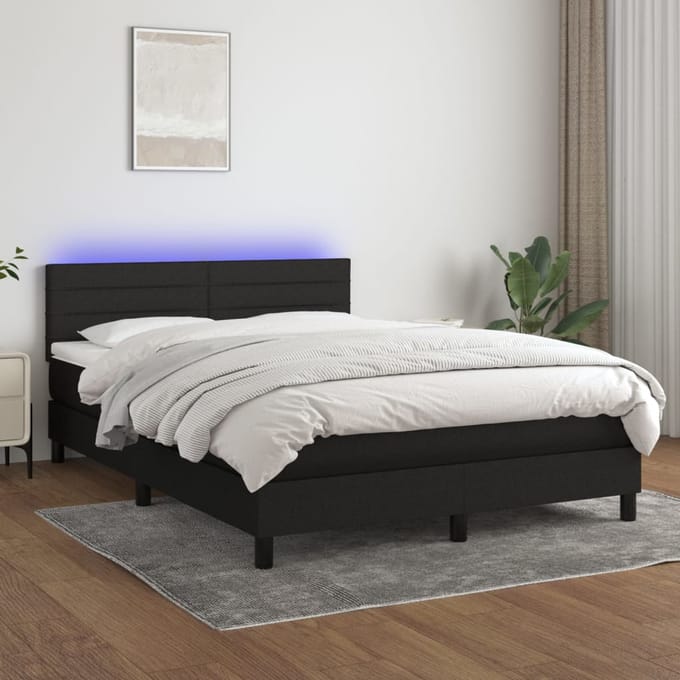 vidaXL - Boxspring - met - matras - en - LED - stof - zwart - 140x200 - cm