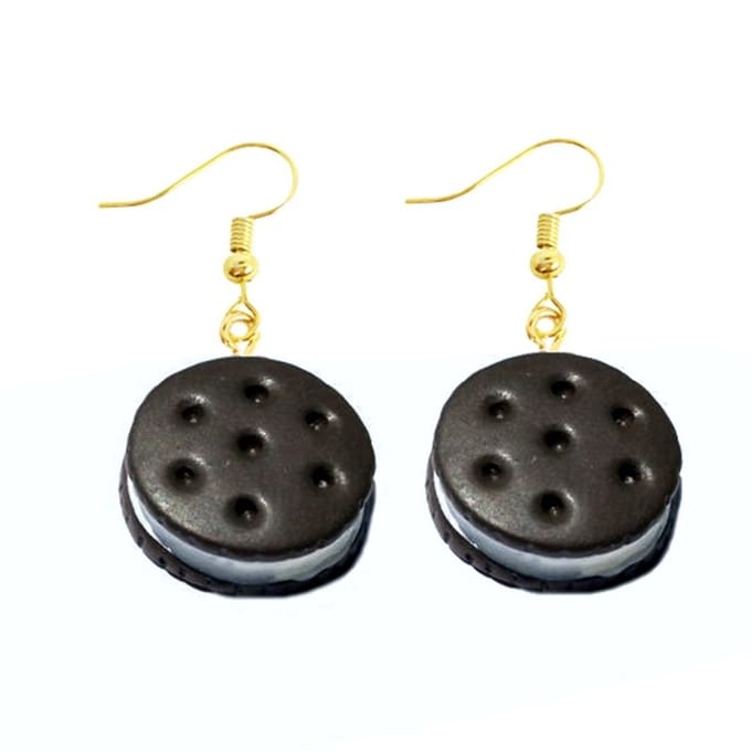 Fako Bijoux® - Oorbellen - Cream Cookie - 21x43mm - Zwart/Wit