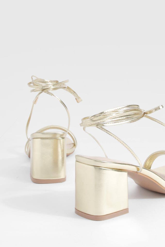 boohoo Dames Metallic Low Block Wrap Up Heels | Goud | Maat: 41