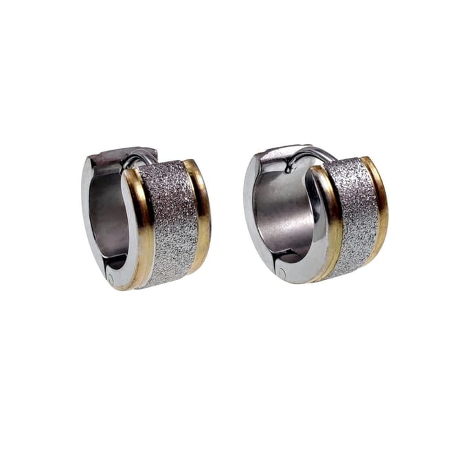∅13mm x 7mm Oorringen Unisex - Bicolor RVS - Brede Oorbellen met Zand Design