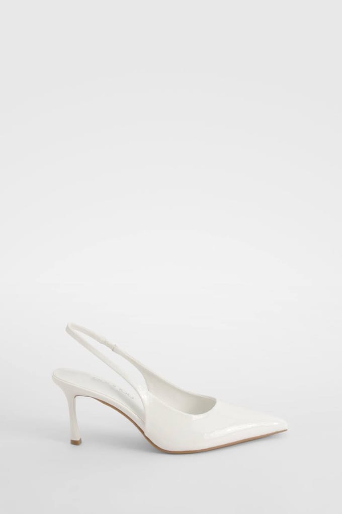 boohoo Dames Brede pasvorm Slingback Court Schoen | Wit | Maat: 41
