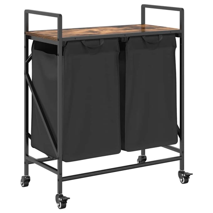 vidaXL - Wasmand - 2 - vakken - met - planken - gerookt - eikenkleurig