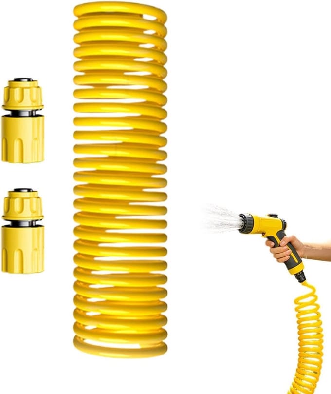 Opgerolde Tuinslang - Spiraalslang Veerontwerp - Gazon Onderhoud - Multifunctionele Sproeier - 45cm Opslag - Geel