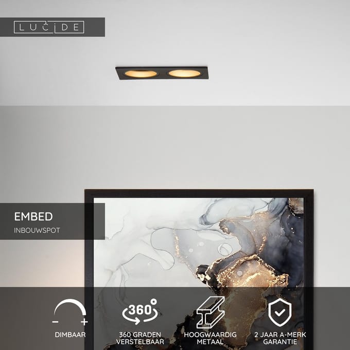 Lucide EMBED - Inbouwspot - 2xGU10 - Zwart